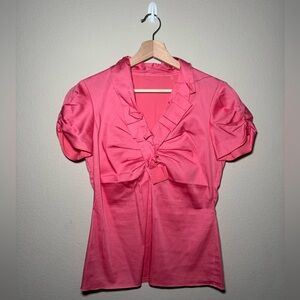 Women’s XS VTG V-Neck Ruffles Pink Short Sleeve Blouse